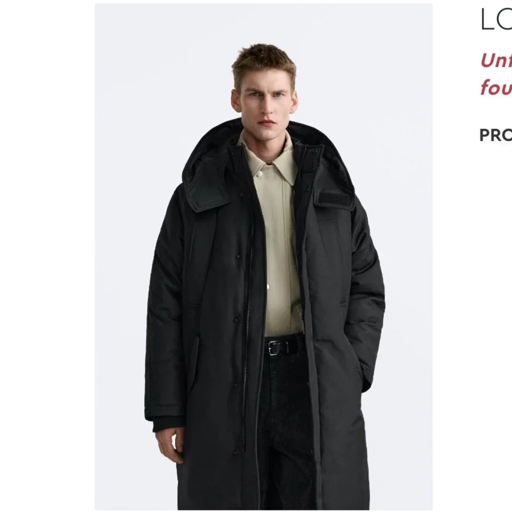 MEN Zara Charcoal Grey Black Quilted Parka With Detachable Hood Coat Size L NWT - Picture 10 of 13